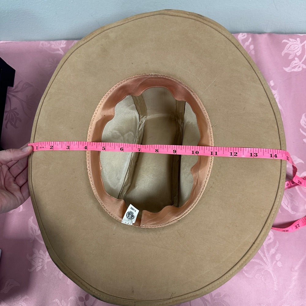 Vintage Tan Embroidered Cowboy Hat XL Western Floral Suede Feel Union Made - Picture 14 of 14